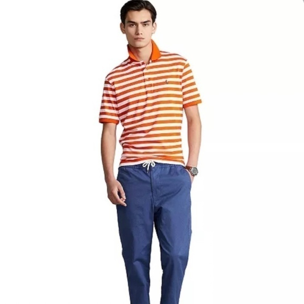 Polo Ralph Lauren Classic Fit Soft Cotton Striped Polo Shirt Orange/white Sz XXL - Picture 2 of 15